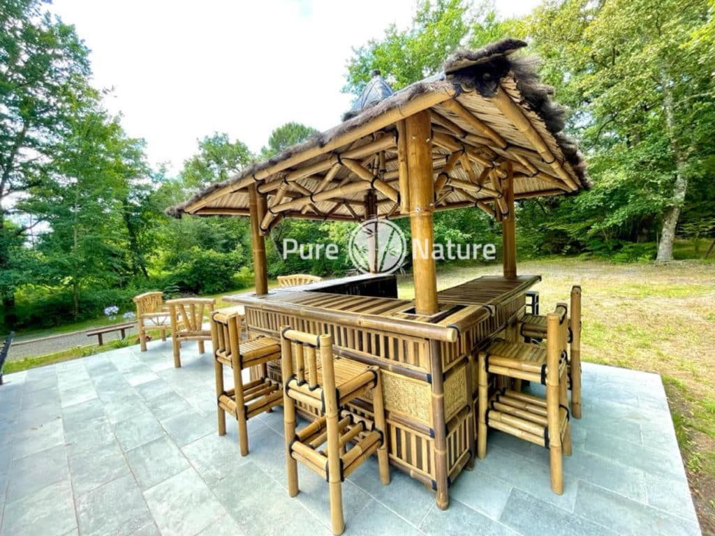 Paillote Bar bicolore + 6 tabourets - Pure Nature Paillotes en Bambou