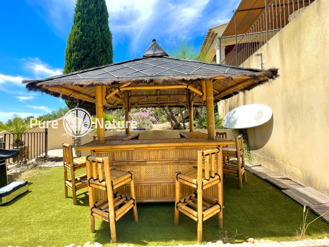 Paillote Bar + 6 tabourets - Pure Nature Paillotes en Bambou